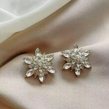 2 Pieces Set Of Sparkling Artificial Crystal Decorated Flower Earrings, Bohemian Style Fashion Gift, Suitable For Girls, Christmas Royal Elegance Choice - Multicolor - View 3