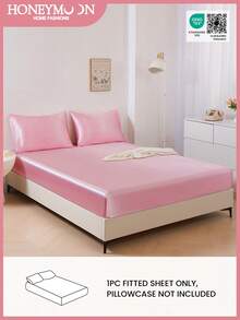 1pc Satin Fitted Sheet, Silky Fitted Sheet, Available In Twin, Full, Queen, King Sizes, 9.8 Inch/25cm Deep Pocket, Breathable Soft Smooth, Includes Only Fitted Sheet, Can Be Used As Mattress Protector. Suitable For Home And Student Dormitory. - Pink - View 1