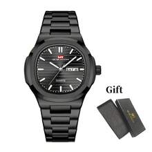 Đồng hồ nam quartz doanh nhân thép không gỉ 43.5mm, đồng hồ thể thao thương hiệu cao cấp, hiển thị ngày & thứ, mặt số sọc dạ quang, chống nước 3bar, quà tặng Valentine - màu đen - Xem 11