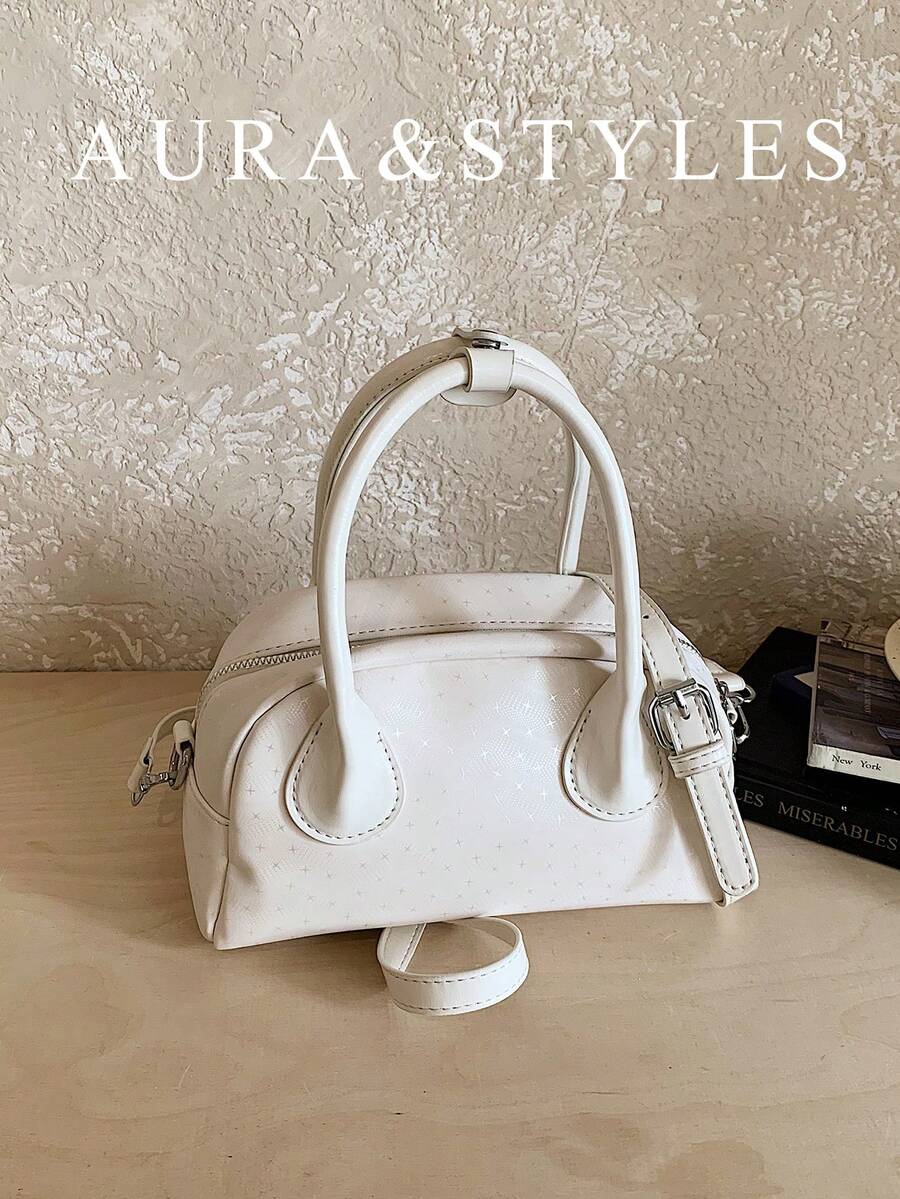 Túi xách bowling đa năng, bóng bẩy, thời trang, túi đeo vai và đeo chéo tối giản phong cách thường ngày dành cho nữ mùa xuân mới, chất liệu cao cấp. - Màu be - Xem 1