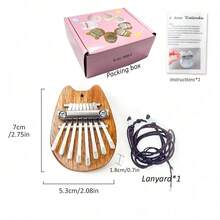 迷你可爱乐器高品质节日礼物，8 音卡林巴拇指琴，木制，带挂绳，附带教程指南 - 紅木色 - 查看 6