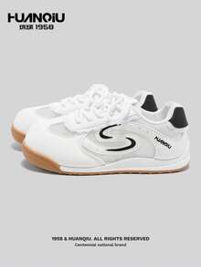 HUANQIU Ballet-Inspired Thick Sole Retro Women's Casual Sports Shoes, Breathable Mesh Sneakers For Spring & Summer - Beige - View 1
