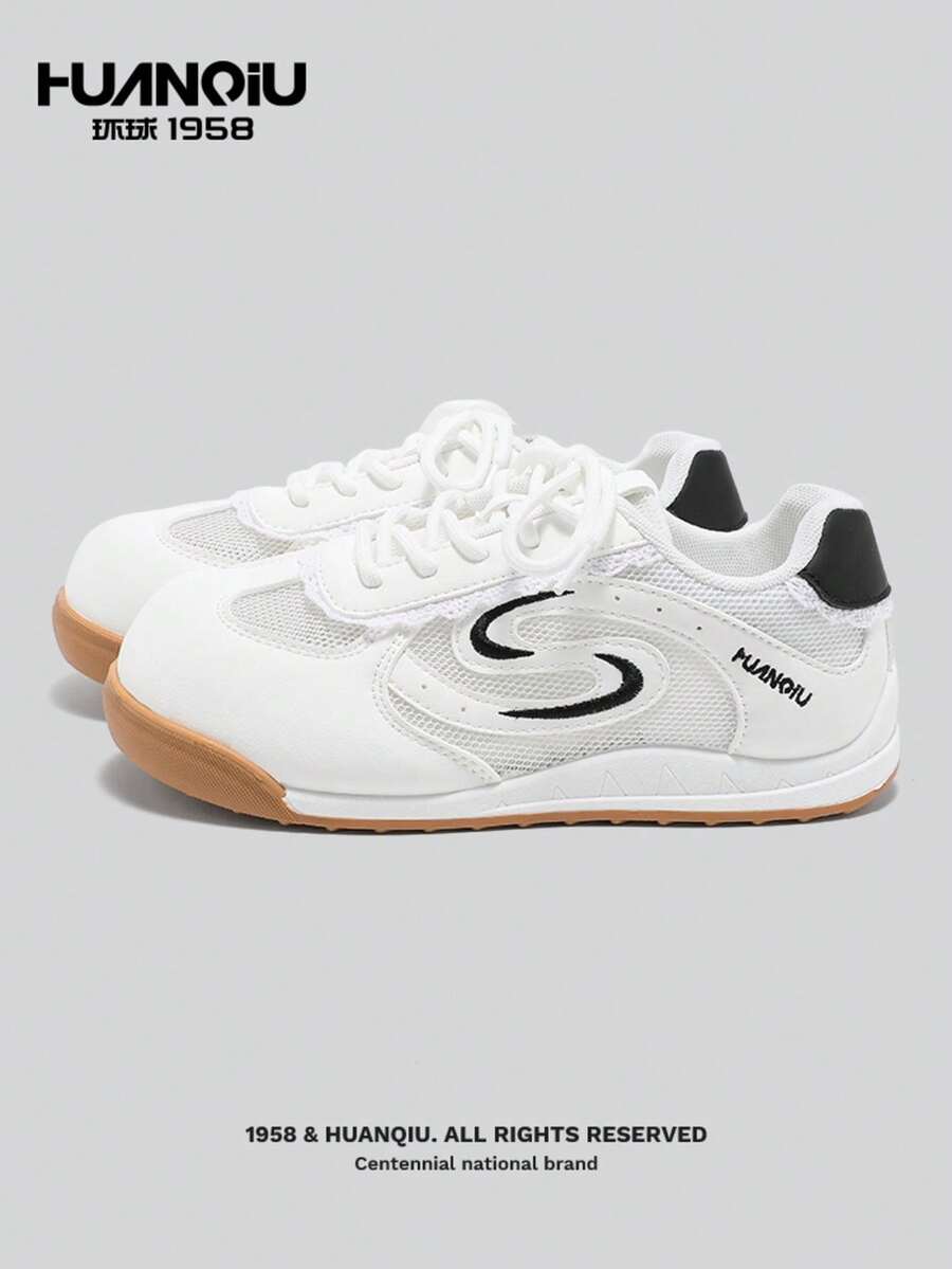 HUANQIU Ballet-Inspired Thick Sole Retro Women's Casual Sports Shoes, Breathable Mesh Sneakers For Spring & Summer - Beige - View 1