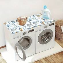 1pc Marine Life Pattern Printed Washing Machine Dust Cover, Rubber Soft Bottom, Laundry Room Accessory, Washing Machine Top Protective Pad, Quick Absorbent And Dry, Refrigerator Dust Cover Pad, Coffee Maker Countertop Absorbent Mat, Diatomite Draining Mat, Modern Laundry Room And Kitchen Appliance Washing Machine And Dryer Dust Cover, Home Decor, Kitchen And Dining Room Decor - Multicolor - View 7
