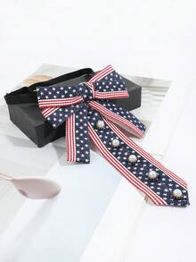 1 chiếc vòng cổ nơ ngọc trai giả kiểu cổ điển thanh lịch họa tiết cờ Mỹ dành cho nữ, thích hợp cho các dịp lễ, tiệc tùng và tụ họp. - Nhiều màu - Xem 3