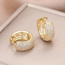 2 đôi bông tai đính đá Cubic Zirconia cao cấp, thiết kế unisex, mạ bạc, trang sức phong cách hip hop, phụ kiện cưới hỏi, quà tặng cho bạn gái hoặc các cặp đôi. - vàng trắng 1171 - Xem 10