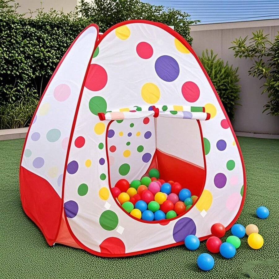 4 Stücke rotes Kinder-Zelt mit Punkten, geeignet für Jungen und Mädchen für drinnen und Outdoor, Kinderspielhaus-Thema, Spielhaus für drinnen und Outdoor, Zeit für fantasievolles Rollenspiel, perfektes Geschenk zum Geburtstag und zu Feiertagen - Rot-Weiß - Übersicht 1
