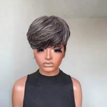 Short Pixie Cut Wigs For Women Human Hair Salt And Pepper Grey Pixie Short Wig For Black Mixed White Wig For White Women Layered Wigs With Bangs For Women Human Hair Wig For Daily Party Use Get Up And Go Wig - SGray - View 6