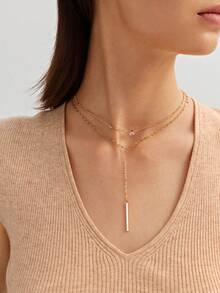 1pc Gold Y-Shaped Multi-Layer Necklace Decorated With Rhinestones And Faux Pearls, Suitable For Women's Daily Wear, Also Can Be A Gift For Friendship Or Adult Ceremony, Or Suitable For Attending Banquets And Parties. (The Handcrafted Chain Length, Pearl Quantity, And Rhinestone Size Can Be Adjusted. Please Be Cautious When Purchasing If The Length Is Too Short.) - Gold - View 5