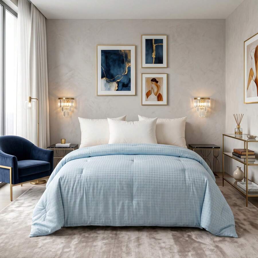 Comfortable And Luxurious Down Comforter Instead Of White Duvet Core, Quilted And Fluffy, Suitable For All Seasons, Suitable For Families, Hotels, Homestays, 2026 New Year Gift (Only One Bed Duvet Core) - 淺藍色 - 查看 1