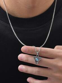 1 pieza Collar colgante de acero inoxidable con turquesa estilo gótico retro para hombres, regalo del Día del Padre - Multicolor - Ver 4