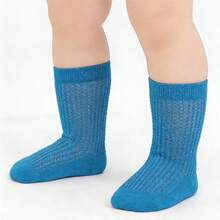 Summer Crew Socks Solid Color Mesh Socks For Daily Wear, Shopping,Party - Blue - View 2