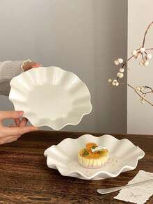 1pc/2pcs White Porcelain Wave Rim Plate, Minimalist INS Style Ceramic Dish For Dessert, Appetizer, Fruit, Daily Use Kitchen Tableware & Aesthetic Home Decor - Multicolor - View 6