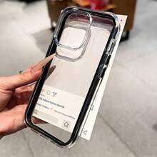 防震防摔極簡透明色邊框 2 合 1 多巴胺手機殼，適用於 iPhone 11、12、12 Pro、12 Pro Max、13、14、13 Pro Max、14 Pro Max、15 Pro、15 Pro Max、16、16 Pro、16 Plus、16 Pro Max、17、17 Pro、17 Air、17 Pro Max - 黑色 - 查看 4