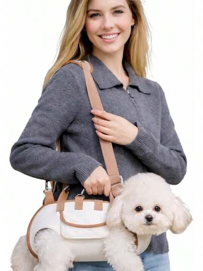 Mochilas Porta Mascotas Ajustables, Mochila Canina con Bolsillo para Snacks, para Calmar en Coche, Caminar, Senderismo, Acampada, Bicicleta y Viajes (Beige Marrón, Medium)