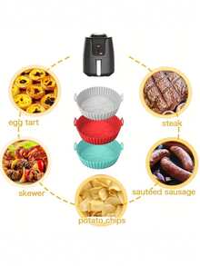 3-5 Quart Silicone Inner Pot, Baking Basket & Baking Tray, Reusable Air Fryer Accessories (1 Set) - Multicolor - View 4