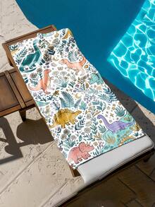 1pc Cartoon Dinosaur & Leaf Print Children's Beach Towel, Super Absorbent Large Beach Blanket, Suitable For Beach, Pool, Travel, Camping, Yoga, Available In Multiple Sizes - Multicolor - View 10