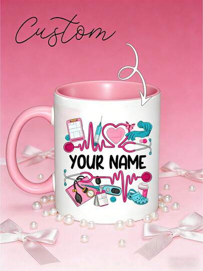 Personalized Coffee Mug, Customizable Text Ceramic Cup, Customized Mr./Mrs. Medical Themed Coffee Mug With Stethoscope And Medication Patterns, Ideal For Nurses' Day, Graduation Gifts, Doctors And Medical Professionals, Coffee Shop Advertising Mug, 11oz Cup - Perfect Gift For Valentine's Day, Mother's Day, Father's Day, Suitable For Couples, Unique And Thoughtful Home Gift, Kitchen Essential