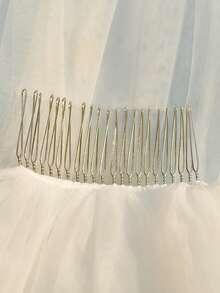 1件简约双层新娘头纱，可遮脸，配发梳，适合婚礼登记、单场派对等场合。 - 彩色 - 查看 7