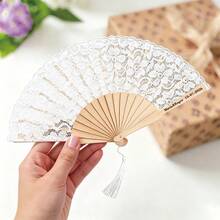 Customized Personalized Folding Hand Fan With Wooden Frame And Lace Surface, Custom Name And Date, Elegant Wedding Decoration, Party Favors, Engagement Bridal Shower Groomsman Thank You Gift, Multiple Color Options - Custom Hand Fan - View 7