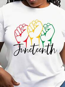 Juneteenth Fist Design Women's T-Shirt Casual Crew Neck Short Sleeve Comfortable Everyday Wear Perfect For Celebrating Freedom And Heritage Ideal For Daily Outfits And Special Occasions - 白色 - 查看 1