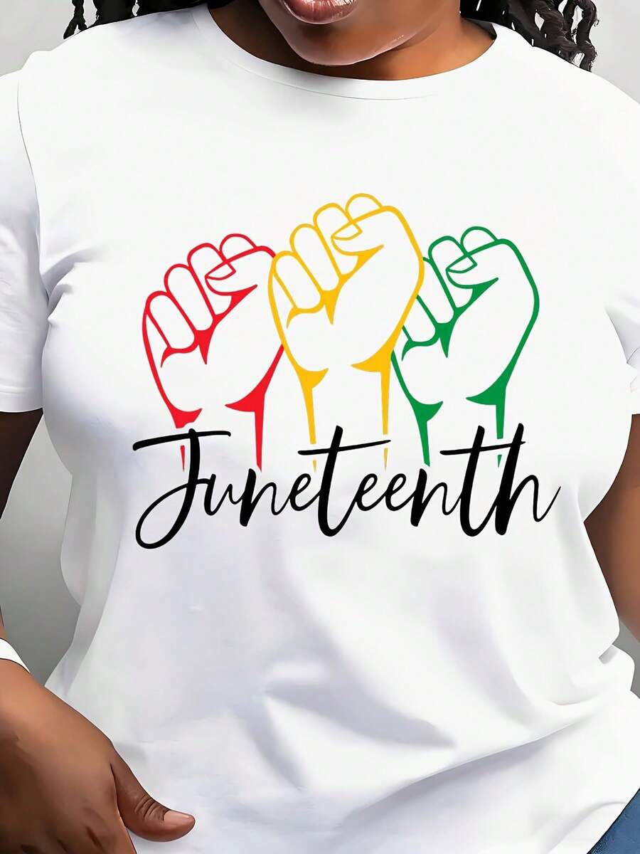 Juneteenth Fist Design Women's T-Shirt Casual Crew Neck Short Sleeve Comfortable Everyday Wear Perfect For Celebrating Freedom And Heritage Ideal For Daily Outfits And Special Occasions - 白色 - 查看 1