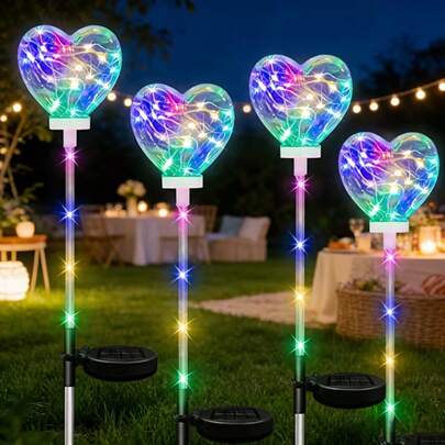 1 pieza Luz solar en forma de corazón para exteriores, luz de paisaje LED colorida para senderos, clasificación IP44 para patios, decoración de jardines, balcones, bodas, San Valentín, Acción de Gracias, decoraciones navideñas, decoraciones de Halloween