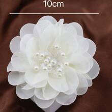 2pcs Camellia Tulle Crystal Detachable Shoe Clips, Multi-Layer Floral Pearl Rhinestone Bridal Wedding Shoes Decor, Elegant Removable Shoe Accessory For High Heels - Beige - View 4