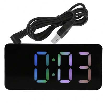 Rainbow Colored LED Digital Alarm Clock,Snooze, Adjustable Volume, Easy Operation, Outlet Powered For Bedroom,Desk,Black