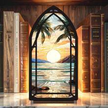 Figura coleccionable plana 2D, con la característica de una estatua de un hito de una biblioteca con una puesta de sol marina soñadora, ideal para decorar estanterías. Esta acogedora casa de libros iluminada es un gran regalo de inauguración de casa o Navidad para amantes de los libros - 1PC - Ver 4
