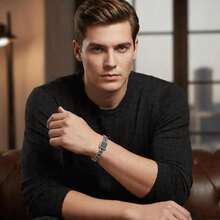 1件复古时尚钛钢手链，男女皆宜，适合日常和派对佩戴，防水防褪色 - 方形 - 查看 3