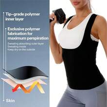 Women's Sauna Sweat Vest, Heat-Trapping Workout Tank Top & Waist Trainer Shapewear For Gym, Home Fitness And Everyday Training, Plus Size - Black Outside, Silver Inside - View 3