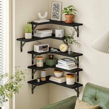 Tomnk 4/5pcs Corner Floating Shelves, Bookshelves, Rustic Wood Wall Mounted Corner Shelf, Wall Decor, Room Decor, For Bathroom, Kitchen, Bedroom, Home Decor, Laundry Room, Living Room, Spring Decor - 彩色 - 查看 3