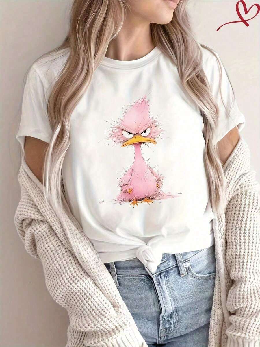Women's Cotton T-Shirt, Short Sleeve, Round Neck, Casual Style, Soft And Breathable, Sizes S-Available, Summer Fashion, Daily Wear, Loose Fit, Suitable For All Seasons. - 白色 - 查看 1