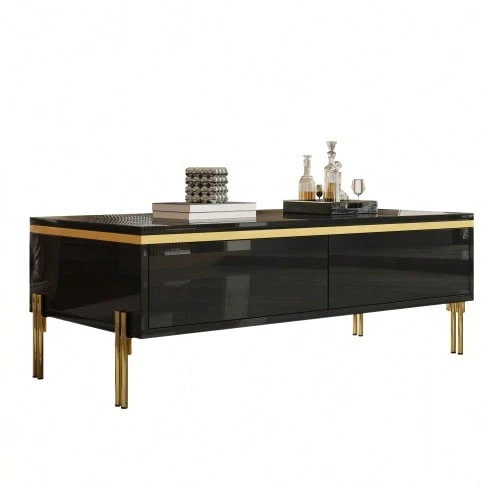 Modern High-Gloss Coffee Table, Stylish Side Table, Multifunctional, Living Room Furniture, 100 X 50 X 36 Cm (Length X Width X Height) - Black - View 1
