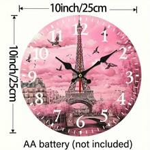 10inch Paris-Style Eiffel Tower Wooden Wall Clock, Featuring Pink Cloud And Bird Patterns - Battery-Powered (AA Batteries Not Included) - Suitable For Living Room, Bedroom, Kitchen, Home Office Decoration, Eiffel Tower Theme, 2D Flat Design - 1pcs/10in/25cm - View 8