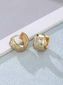 1对奢华可爱心形锆石耳环，女士时尚几何耳扣，浪漫情侣饰品，爱人礼物 - 耳環 - 查看 4