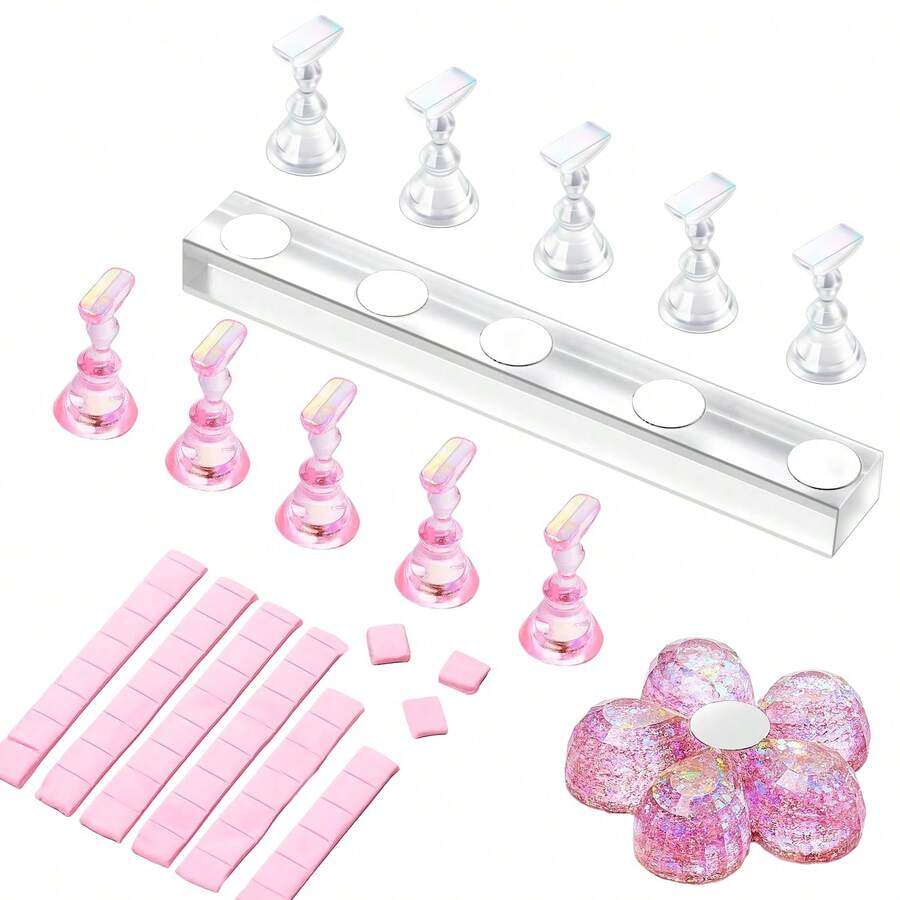 Magnetic Fake Nail Holder, Reusable Clay For Nail Art Practice And Painting, Suitable For Home DIY Beginners And Nail Salon Supplies - Multicolor - View 1