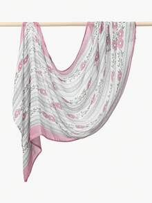 1 pièce Foulard tête femme à imprimé floral, foulard hijab transparent de haute qualité à impression numérique, châle à bord large respirant et doux, style de rue décontracté pour un port quotidien, convient pour toutes les saisons pour assortir les robes, essentiel de voyage, serviette de plage - Rose et vert - Voir 3
