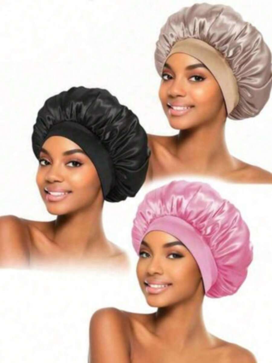 Gorro de dormir ajustable de satén - Gorro de ducha ligero para el cuidado del cabello, reduce el frizz, adecuado para mujeres y hombres - (Negro + Rosa)-Zodíaco-2 piezas - Ver 1