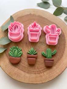 Cute Succulent & Cactus Clay Cutters Set, Plant Polymer Clay Molds, DIY Craft Tools For Nature Inspired Jewelry Making - Pink - View 4