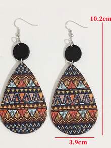 1 Pair Retro Teardrop Wooden Printed Earrings, Women's Fashion Classical Printed Earrings - Multicolor - View 5