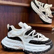 Men's Retro Chunky Dad Shoes, Lace-Up Thick Sole Height Increasing Casual Sports Sneakers For Streetwear - trắng - Xem 5