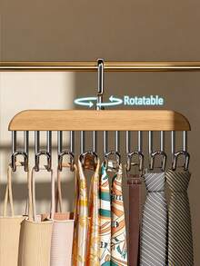 1pc Light Wood Color / Natural Wood Color / Vintage Color / Cream White Hook Hanger, Eight-Hook Solid Wood Household Hanger For Vests, Underwear, And Camisoles, Multi-Functional Rotatable Wave Hanger - Multicolor - View 10