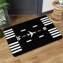 1pc Flannel Airplane Runway Pattern Non-Slip Mat, Premium Soft Carpet, Machine Washable And Colorfast, Suitable For Living Room, Bedroom, Kitchen, Office, Laundry Room, Hallway, Tapestry Yoga Mat, Modern Minimalist Style Decoration, Home Aesthetics - White - View 2