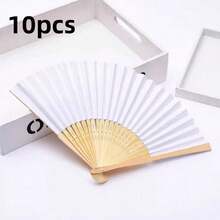 Bộ 10 quạt giấy gấp dầu dùng cho đám cưới/tiệc tùng, quạt giấy gấp trơn, quà tặng đám cưới, hàng có sẵn, bán sỉ, tự làm quạt giấy vẽ tay. - trắng - Xem 4