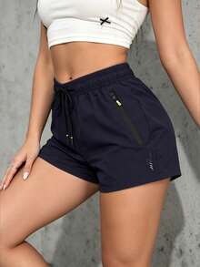 Women's Casual Sports Shorts, Elastic Waist With Drawstring, Suitable For Running, Sports, And Casual Wear In Summer - Navy Blue - View 3