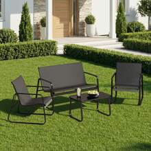 4-Piece Outdoor Patio Conversation Set With Coffee Table - Black - View 5