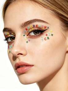 1pc Dopamine Colorful Letter Face Sticker, Transparent 3D Letter Star Sticker, European And American Style Party Makeup Essential For Birthday, Music Festival, Photoshoot, Party, Easy To Apply, Versatile, Create Unique Y2K, Glitter, Carnival Looks!,Concert Look,Face Gems - Multicolor - View 3