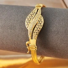 1 chiếc vòng tay mạ vàng đính đá Cubic Zirconia, kiểu dáng hở, trang sức thanh lịch dành cho nữ, phù hợp đeo hàng ngày và dự tiệc. - Vàng - Xem 5